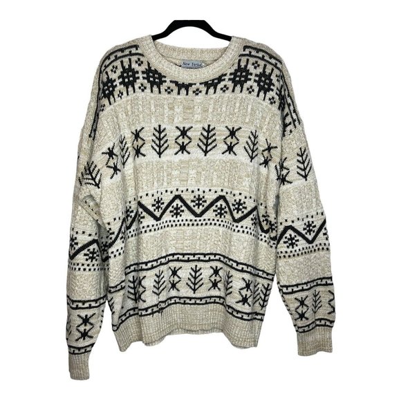 USA Made VTG 90s New Yorker Mens XL Crewneck Cable Knit FLAW Upcycle mittens - Picture 3 of 9